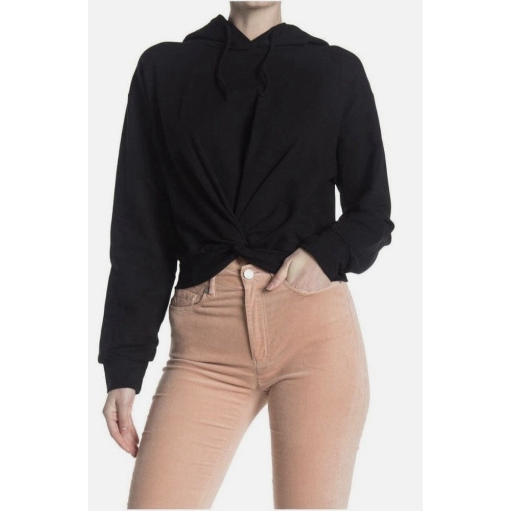 Abound Women's Size Medium Black Twist Front Cropped Hooded Sweatshirt